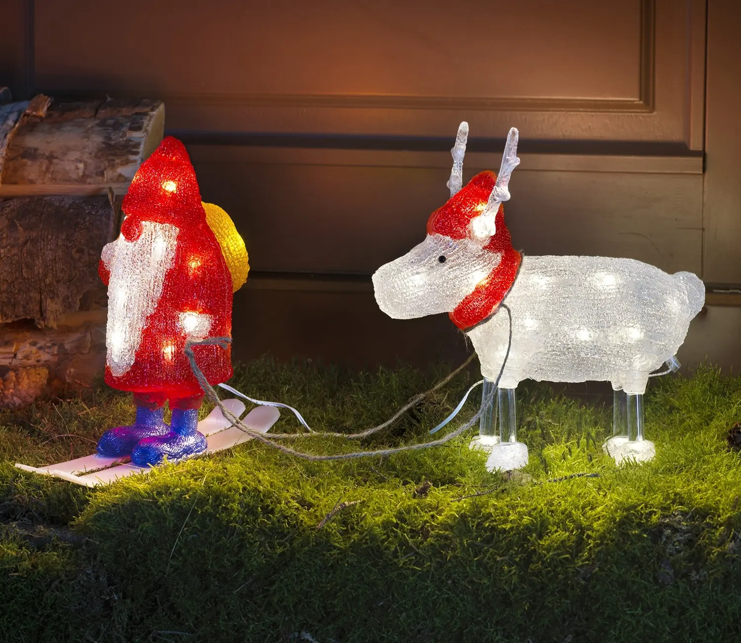 Konstsmide 2-Piece Light Up Santa with Reindeer Set