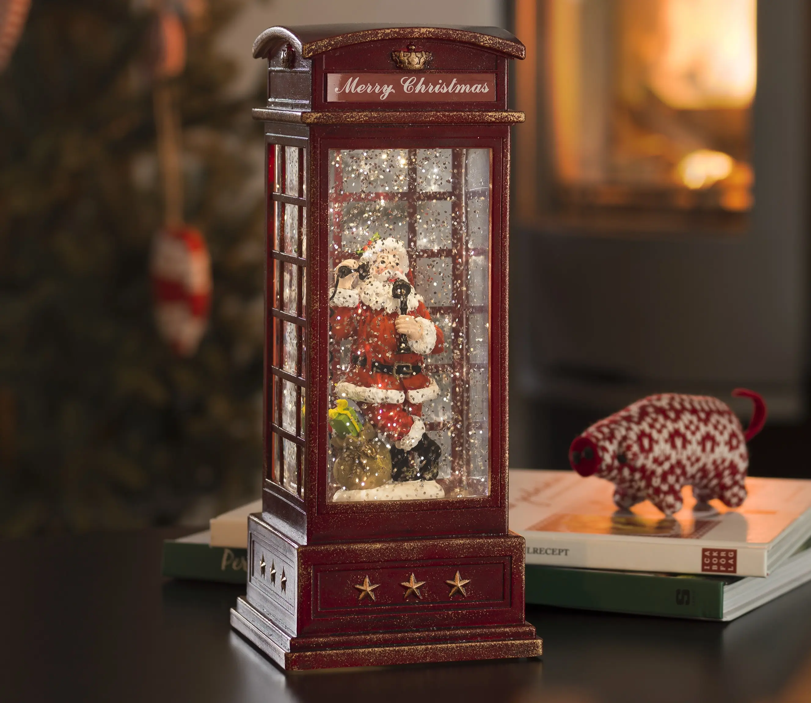 Konstsmide Santa Telephone Box Glitter Lantern
