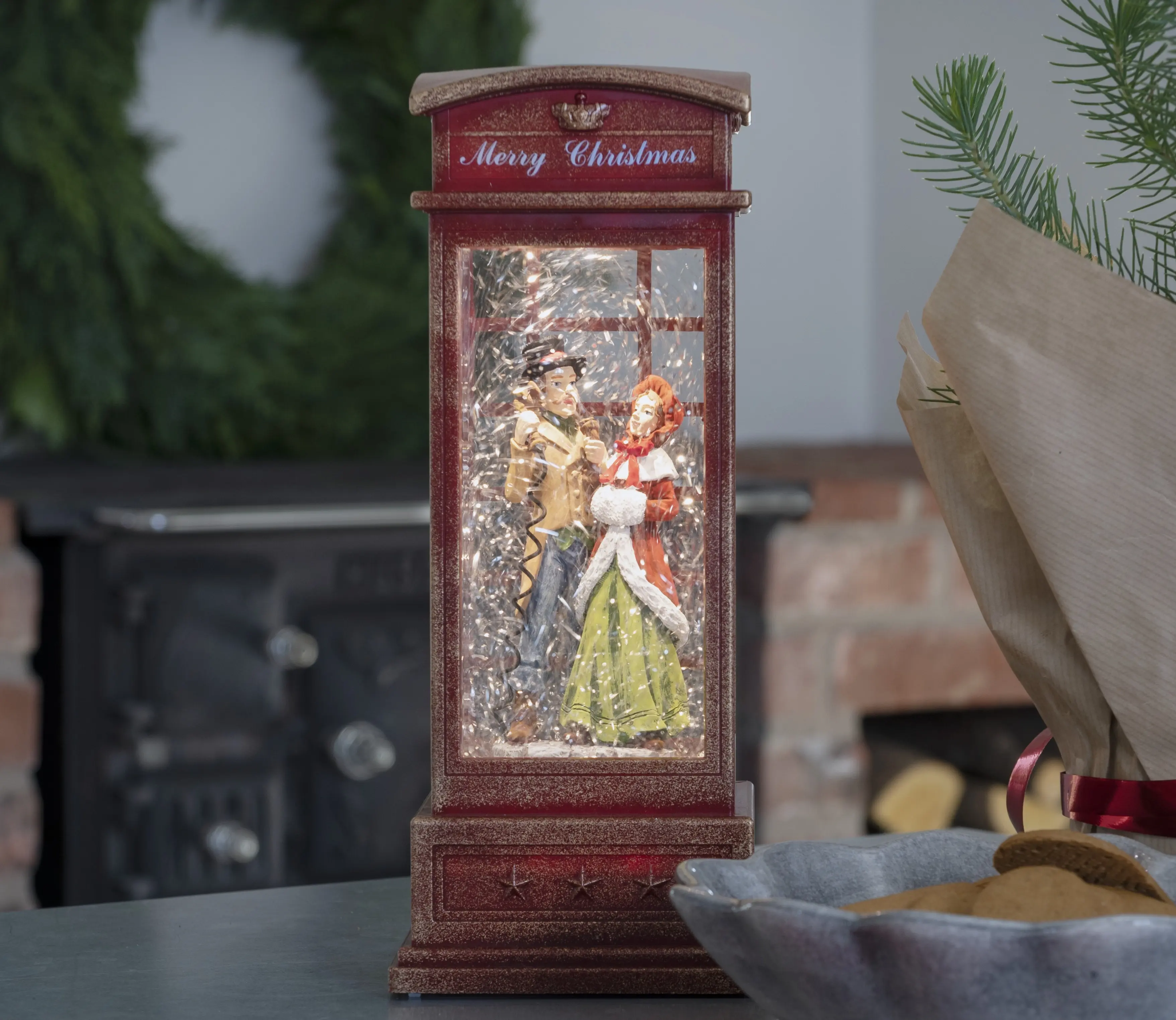 Konstsmide Telephone Box Glitter Lantern with Dickens Characters